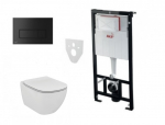 Komplektas 4 in1 Alcaplast rėmas + mygtukas juodas matinis, Ideal Standard Tesi Aquablade klozetas su lėtaegiu dangčiu