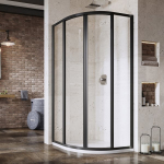 Du&scaron;o kabina, pusiau apvali, keturių elementų | SKCP4-90 195 juoda+stiklas Transparent