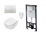 Komplektas 4 in1 Alcaplast rėmas + chromuotas mygtukas,  Deante Peonia Rimless klozetas su lėtaegiu dangčiu