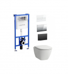 Laufen potinkinis rėmas su mygtuku ir Laufen LUA Rimless pakabinamu klozetu su Slim lėtai nusileidžiančiu dangčiu