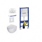 Komplektas 4 in1 Geberit DuoFix Basic potinkinis WC rėmas su baltu klavi&scaron;u Delta 20 ir Deante Peonia Rimless klozetas su lėtaegiu dangčiu