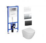 Laufen potinkinis rėmas su mygtuku ir  Sinto klozetas su sukūrinė vandens nuleidimo sistema ir lėtaegiu dangčiu