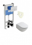 Ideal standard potinkinis rėmas Prosys su baltu Oleas vandens nuleidimo mygtuku ir Hatria Fusion Compact  Rimless pakabinamas klozetas su lėtaeigiu dangčiu