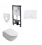 Komplektas 4 in1 Alcadrain rėmas + mygtukas baltas Hatria Fusion Compact Rimless klozetas su lėtaegiu dangčiu