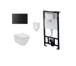 Komplektas 4 in1 Alcaplast rėmas + mygtukas M578 juodas matinis, Ideal standard Ilife Rimless klozetas su lėtaegiu dangčiu