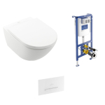 Pakabinamo WC komplektas Villeroy & Boch Subway 3.0 TwistFlush su CeramicPlus danga ir baltu mygtuku ViConnect E300