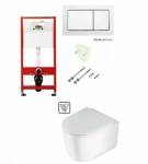 Tece potinkinis rėmas su baltu vandens nuleidimo mygtuku ir  Jasmin  klozetas su sukūrinė vandens nuleidimo sistema ir lėtaegiu dangčiu