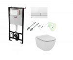Komplektas 4 in1 Alcaplast rėmas +  baltas mygtukas  , Ideal Standard Tesi Aquablade klozetas su lėtaegiu dangčiu