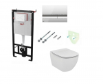Komplektas 4 in1 Alcaplast rėmas + mygtukas chromas , Ideal Standard Tesi Aquablade klozetas su lėtaegiu dangčiu