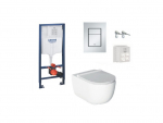 Komplektas 4 in1 Grohe rėmas + mygtukas Skate  Cosmopolitan chromas , Alice Cermica Unica Rimless klozetas su lėtaegiu dangčiu