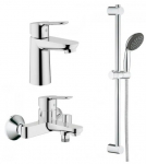 Komplektas GROHE START EDGE: vonios ir praustuvo mai&scaron;ytuvai, du&scaron;o galvutė, žarna ir stovas