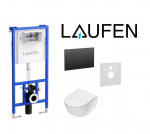 Laufen potinkinis rėmas su juodu mygtuku ir Deante Peonia klozeto su Rimless technologija komplektas