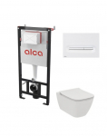 Potinkinis WC rėmas Alcadrain 5in1 su Alca fresh ir Ideal standard  Ilife klozetu su lėtaeigiu dangčiu su baltu Linka mygtuku