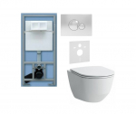 WC rėmo Sanit ir pakabinamo klozeto Laufen Pro Rimless su lėtaeigiu dangčiu komplektas
