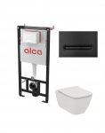 Potinkinis WC rėmas Alcadrain 5in1 su Alca fresh ir Ideal standard  Ilife klozetu su lėtaeigiu dangčiu su juodas matinis Linka mygtuku