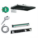 Potinkinis termostatinis du&scaron;as 5 in 1 komplekte HANSGROHE Rainmaker Select 460 3jet, juoda/chromuota