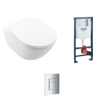 Pakabinamas WC komplektas Villeroy & Boch Subway 3.0 TwistFlush su C+ danga ir Grohe rėmu, chromo mygtukas