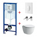 Potinkinio rėmo Grohe, mygtuko Skate Air ir klozeto Laufen Pro New Rimless su plonu lėtaeigiu dangčiu komplektas