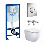 Potinkinio rėmo Grohe, mygtuko Nova Cosmopolitan ir klozeto Opoczno Urban Harmony Rimless su plonu lėtaeigiu dangčiu komplektas