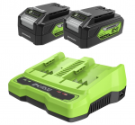 GREENWORKS - DVIEJŲ 4Ah AKUMULIATORIŲ IR DVIGUBO KROVIKLIO KOMPLEKTAS 24V 2X4Ah GSK24B4X