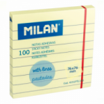 Lipnūs lapeliai su linijomis MILAN FLUO 76x76mm.100lap. geltonos sp.
