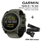 GARMIN Tactix 8 &ndash; 51 mm, AMOLED, Sapphire, Cerakote, Titanium, Olive + HRM 600 Sensor sportinis laikrodis 010-04553-11 / 010-13383-00