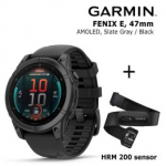 GARMIN Fenix E 47 mm, AMOLED, Slate Gray Steel + Garmin HRM 200 Sensor sportinis laikrodis