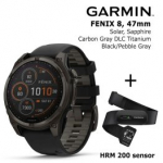 GARMIN Fenix 8 47 mm, Solar, Sapphire Carbon + Garmin HRM 200 Sensor sportinis laikrodis