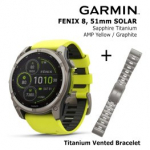 GARMIN Fenix 8 51 mm, Solar, Sapphire Titanium + Titanium Vented Bracelet sportinis laikrodis 010-02907-21 / 010-12864-08
