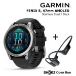 GARMIN Fenix E 47 mm, AMOLED, Stainless Steel + SHOKZ Open Run Black sportinis laikrodis 010-03025-00 / S805-ST-BK