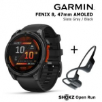 GARMIN Fenix 8 47 mm, AMOLED, Slate Gray + SHOKZ Open Run Black sportinis laikrodis