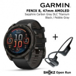GARMIN Fenix 8 47 mm, AMOLED, Sapphire Carbon + SHOKZ Open Run Black sportinis laikrodis