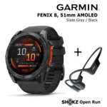 GARMIN Fenix 8 51 mm, AMOLED, Slate Gray + SHOKZ Open Run Black sportinis laikrodis