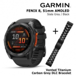 GARMIN Fenix 8 51 mm, AMOLED, Slate Gray + Vented Titanium Bracelet Carbon Gray DLC sportinis laikrodis 010-02905-00 / 010-12864-09