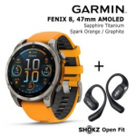 GARMIN Fenix 8 47 mm, AMOLED, Sapphire Titanium + SHOKZ Open Fit Black sportinis laikrodis 010-02904-11 / T910-ST-BK