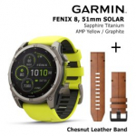 GARMIN Fenix 8 51 mm, Solar, Sapphire Titanium + Chesnut Leather Band sportinis laikrodis
