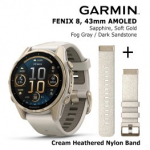 GARMIN Fenix 8 43 mm, AMOLED, Sapphire Soft Gold + Cream Heathered Nylon Band sportinis laikrodis