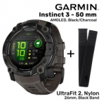 GARMIN Instinct 3 - 50 mm, AMOLED, Black/Charcoal + UltraFit 2, Nylon, 26mm, Black sportinis laikrodis 010-03020-00 / 010-13306-20