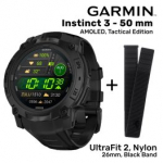 GARMIN Instinct 3 &ndash; 50 mm, AMOLED, Tactical Edition + UltraFit 2, Nylon, 26mm, Black Band sportinis laikrodis 010-03020-50 / 010-13306-20