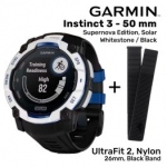 GARMIN Instinct 3 &ndash; 50 mm, Supernova Edition, Solar, Whitestone + UltraFit 2, Nylon, 26mm, Black sportinis laikrodis 010-02935-03 / 010-13306-20