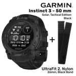 GARMIN Instinct 3 - 50 mm, Solar, Tactical Edition, Black + UltraFit 2, Nylon, 26mm, Black sportinis laikrodis 010-02935-50 / 010-13306-20