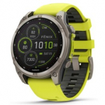 GARMIN Fenix 8 47 mm, Solar, Sapphire Titanium with Amp Yellow/Graphite Silicone Band sportinis laikrodis 010-02906-21