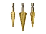Pakopinių grąžtų su 1/4&Prime; HEX kotu rinkinys, 3&ndash;12, 4&ndash;12 ir 4&ndash;20 mm
