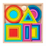 Montessori medinė vaivoryk&scaron;tės spalvų geometrinė dėlionė