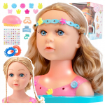 Lėlės galva &scaron;ukavimui ir makiažui su aksesuarais, didelis rinkinys