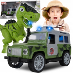 Žaislinis automobilis su dinozauru ir priekaba, su &scaron;viesos ir garso efektais