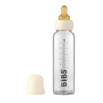 BIBS stiklinis buteliukas nuo dieglių 225 ml (Ivory) pilnas komplektas