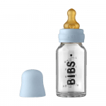 BIBS stiklinis buteliukas nuo dieglių 110 ml (Baby Blue) pilnas komplektas