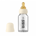 BIBS stiklinis buteliukas nuo dieglių 110 ml (Ivory) pilnas komplektas