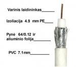 Koaksialinis kabelis RG6U varinis 75om, &Oslash;7.1mm, baltas